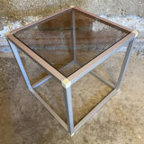 Vintage Cube Coffee Table, Aluminum + Smoked Glass, 1980s