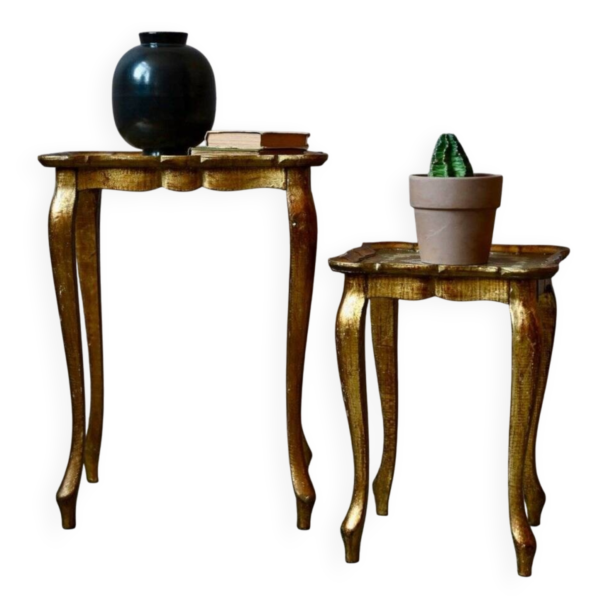 Nested tables in Florentine baroque style, gilded with gold leaf, Florence 1950s-60s.