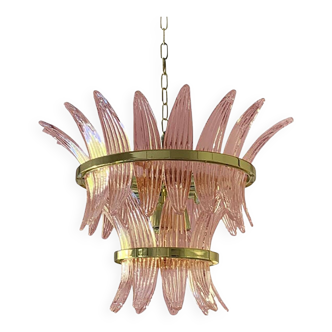 Lustre contemporain en verre de Murano 'Palmette' rose