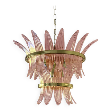 Lustre contemporain en verre de Murano 'Palmette' rose
