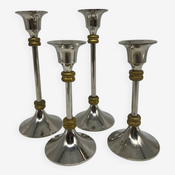 4 neo-classic candle holders in chrome and brass
