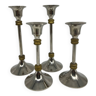 4 neo-classic candle holders in chrome and brass