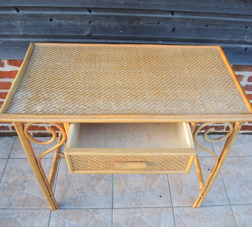 Old bamboo and wicker desk / dressing table