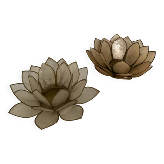 Pair of lotus candle holders in mother-of-pearl