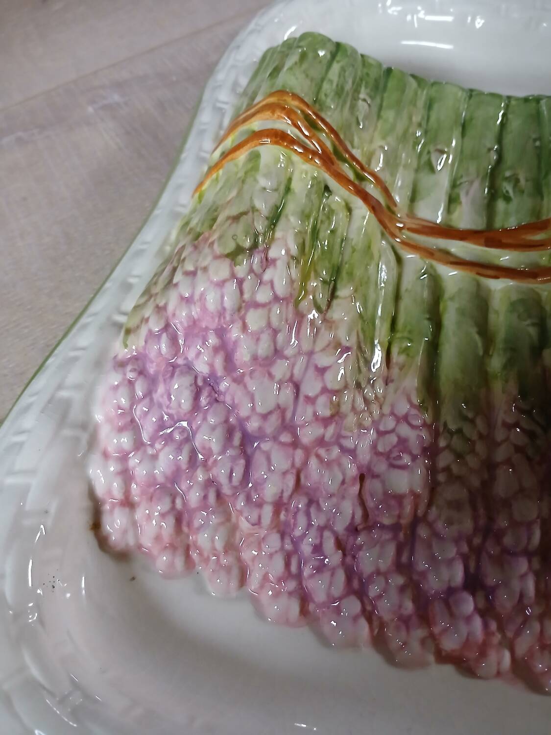 Large antique Barbotine/asparagus platter
