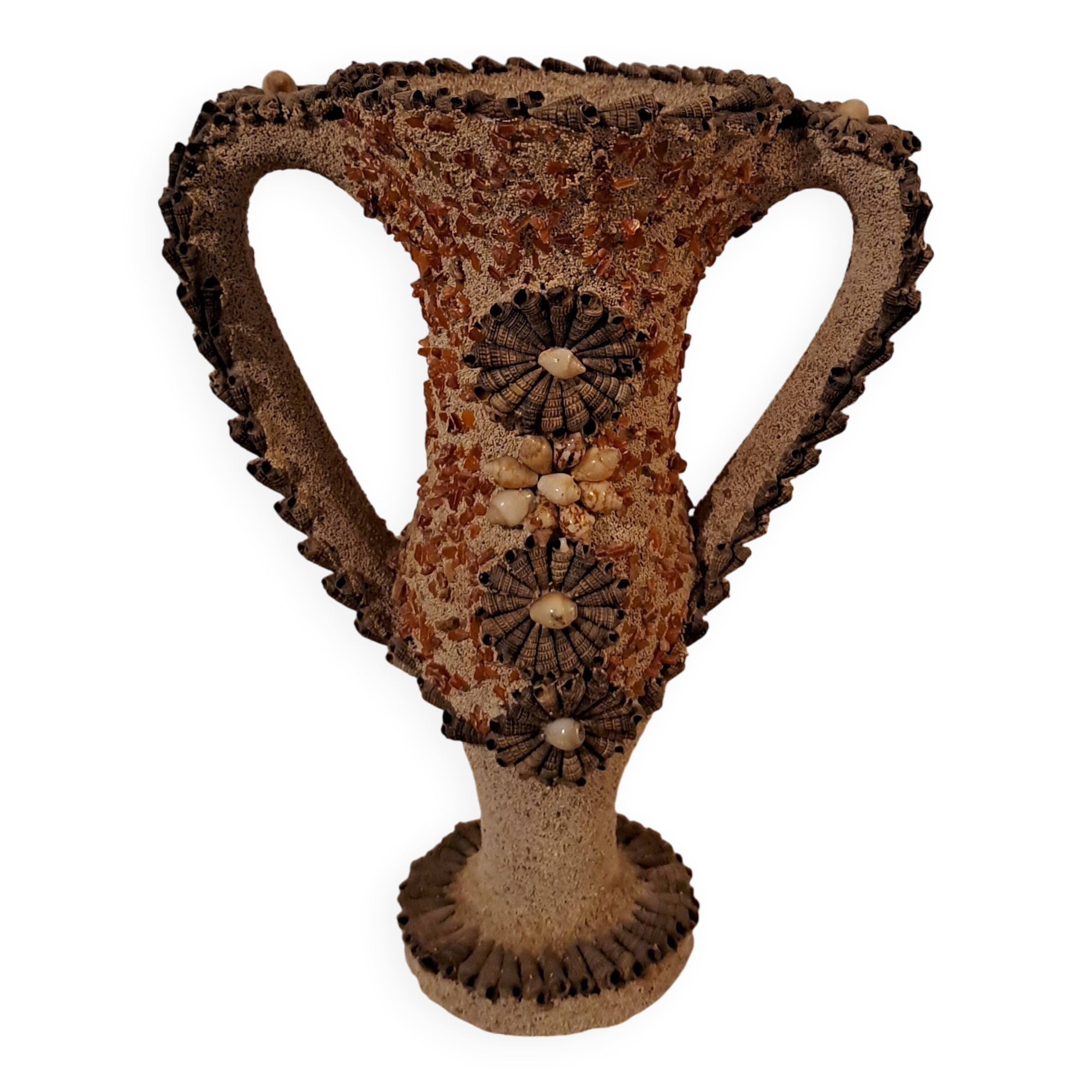 Trophy vase decorated with shells - vintage seaside crafts