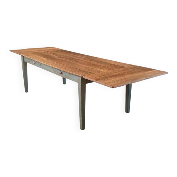Table de ferme en chêne massif français 2 rallonges 97x306