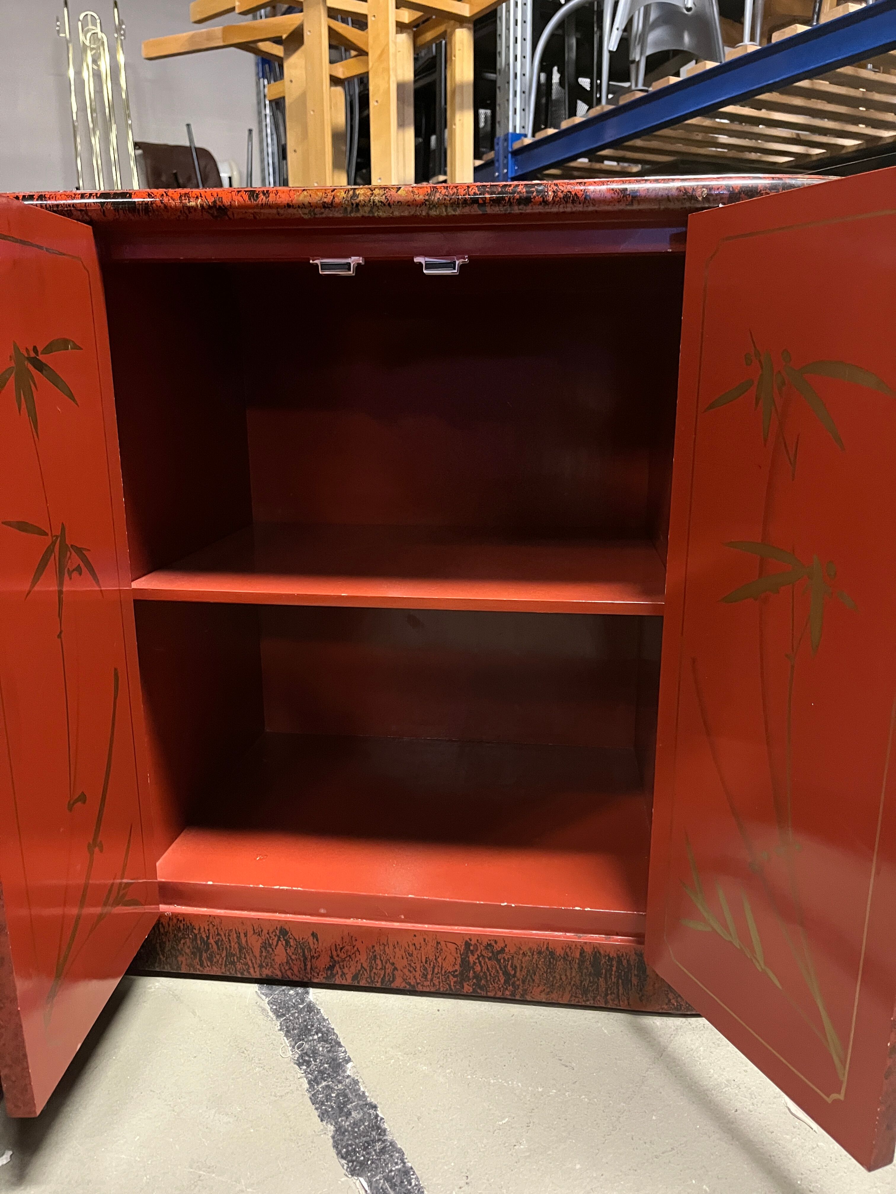 Vintage red chinoiserie cabinet, 1970s