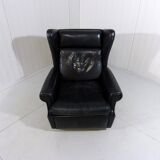 Black leather wingback chair on wheels 1960’s
