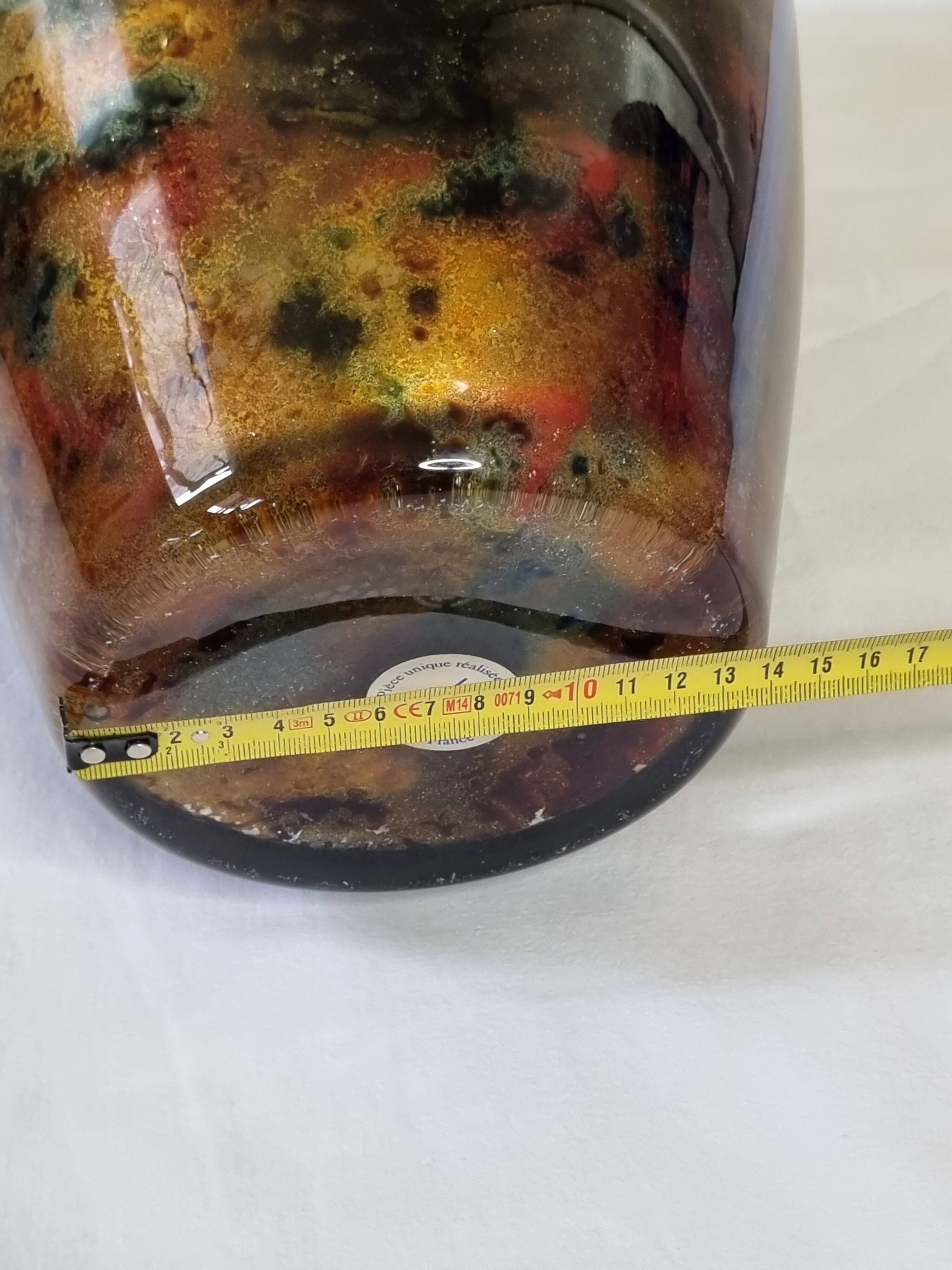 Signed églomisé glass vase, unique piece, France, circa 1980, 46 cm