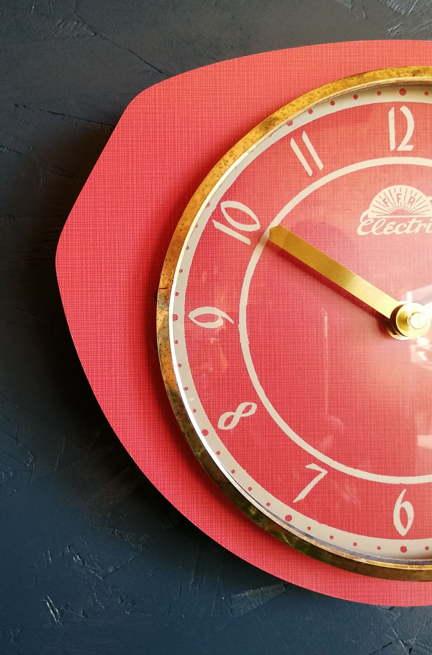 Vintage formica clock silent wall clock "FFR crimson red"