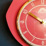 Vintage formica clock silent wall clock "FFR crimson red"