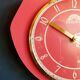 Vintage formica clock silent wall clock "FFR crimson red"