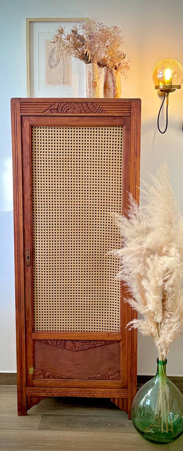 Vintage Parisian wardrobe in wood and caning – Art style