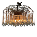 Pair of large chandeliers adorned with glass drops, chrome metal structures, Italy circa 1960.