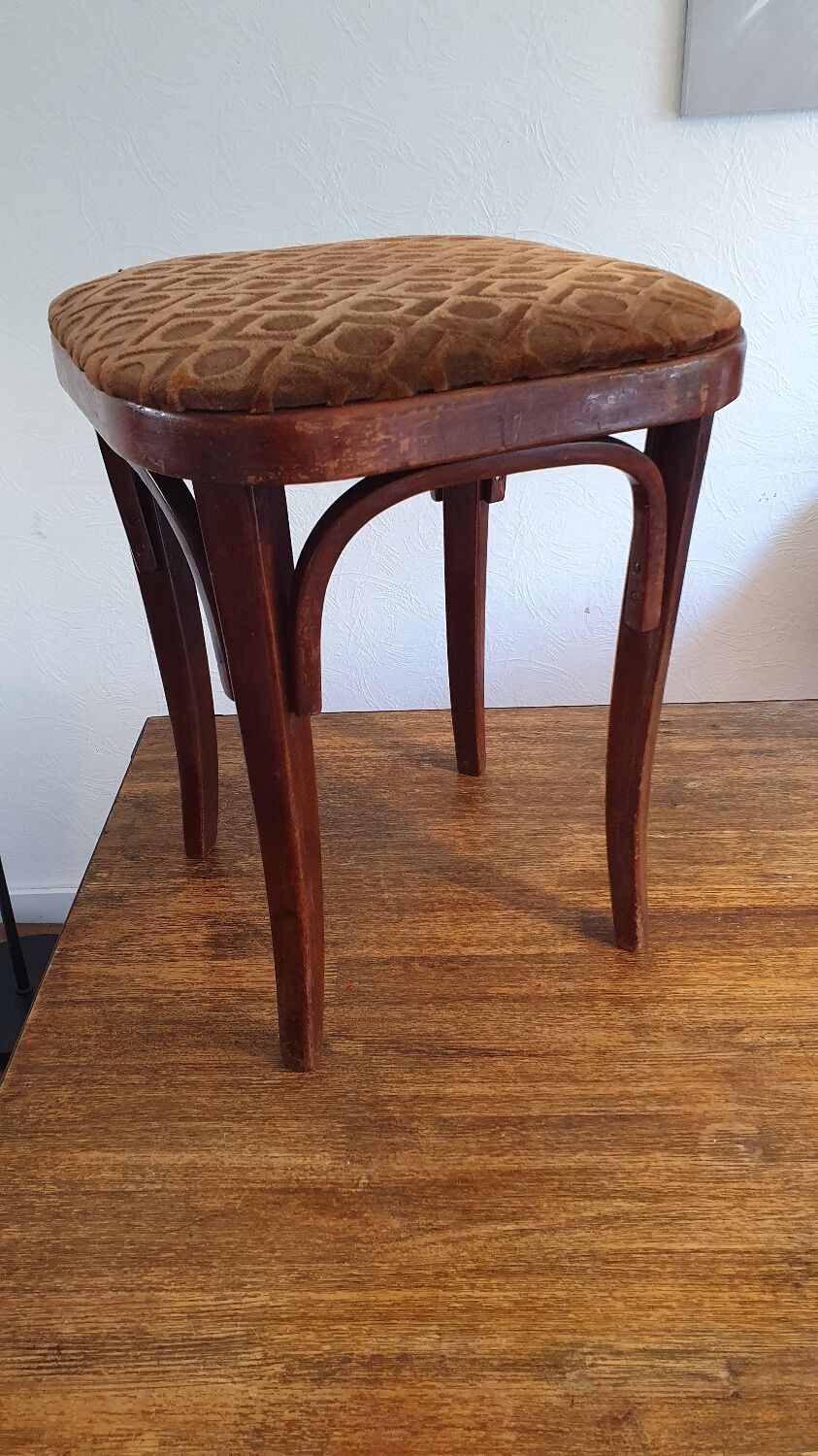 Art nouveau thonet stool bentwood and velvet