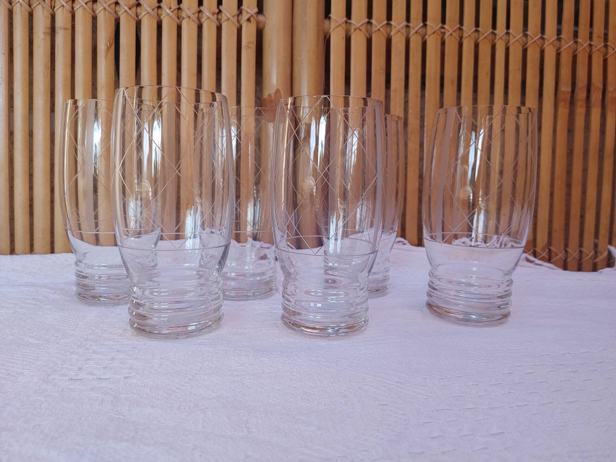 6 large old orangeade glasses - engraved crystal base, typical of the 1930s