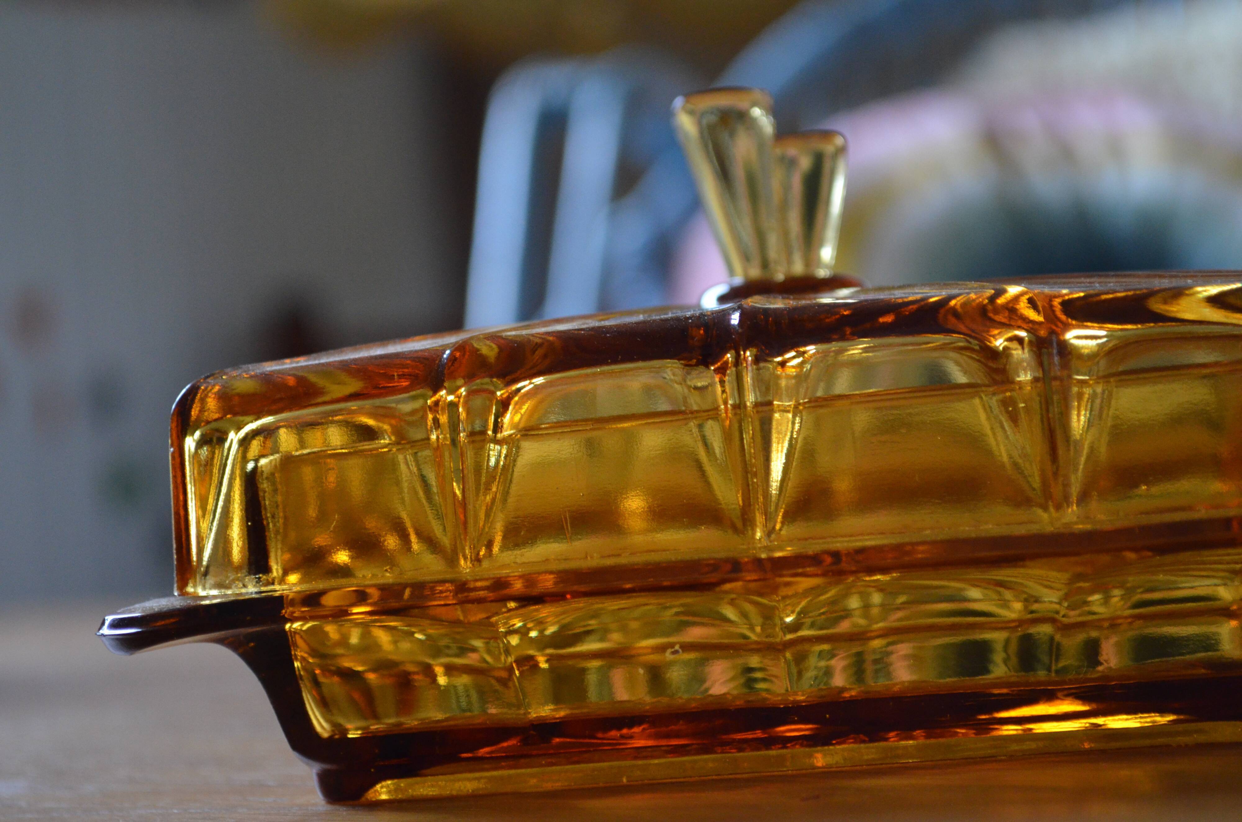 Amber glass butter dish