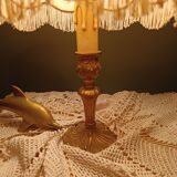 Vintage brass granny lamp | Ecru silk pagoda shade, 1950s/60s