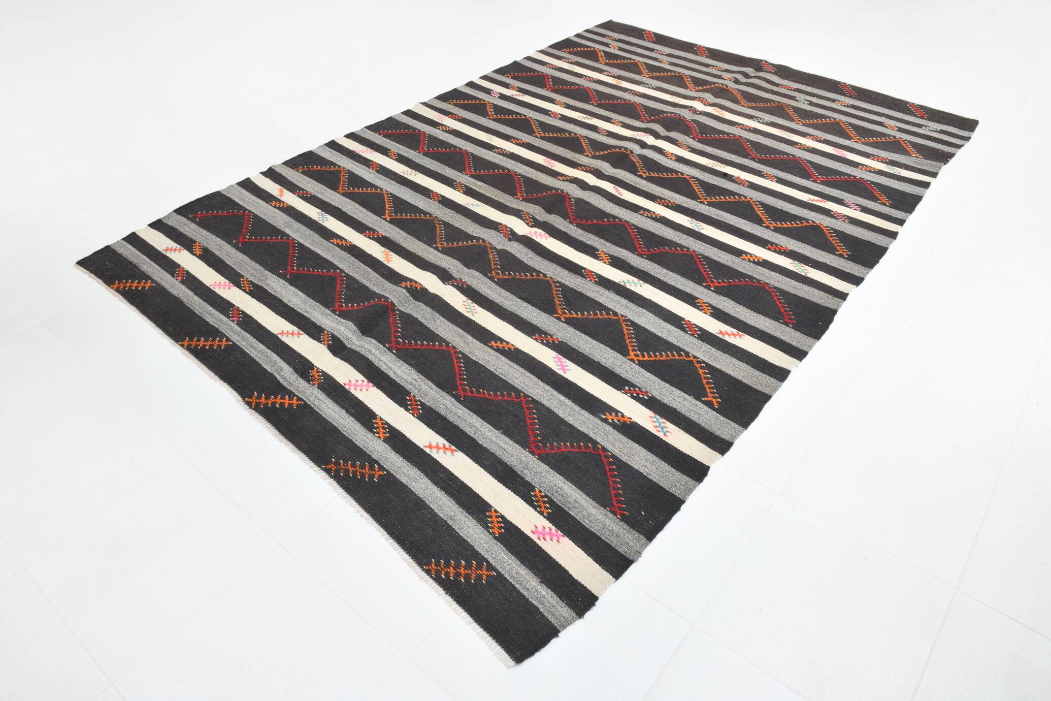 7x10 Contemporary Striped Kilim Area Rug, 204x300Cm