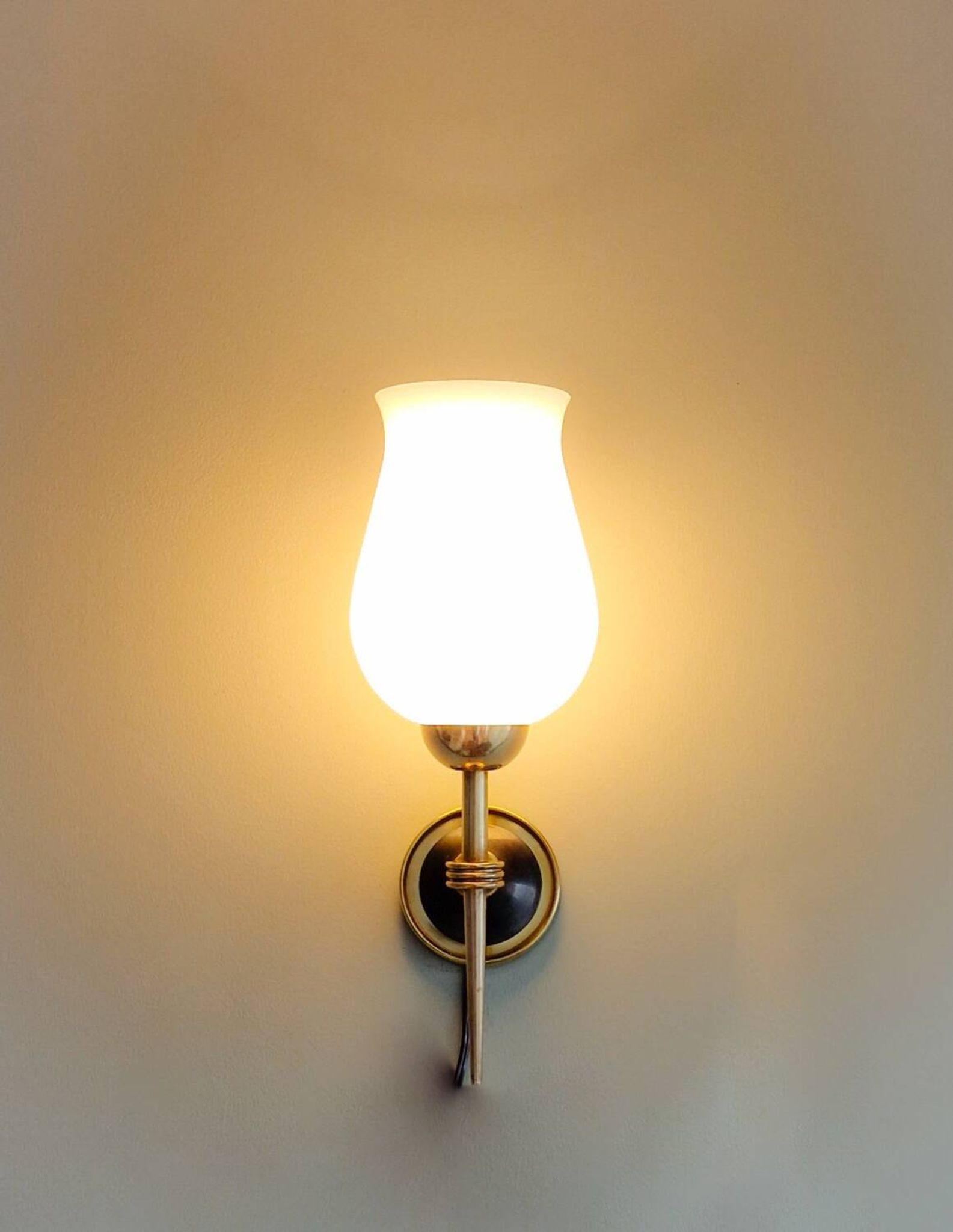 Paire d'appliques opaline et laiton 1950