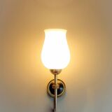 Pair of opaline and brass wall lights, 1950s