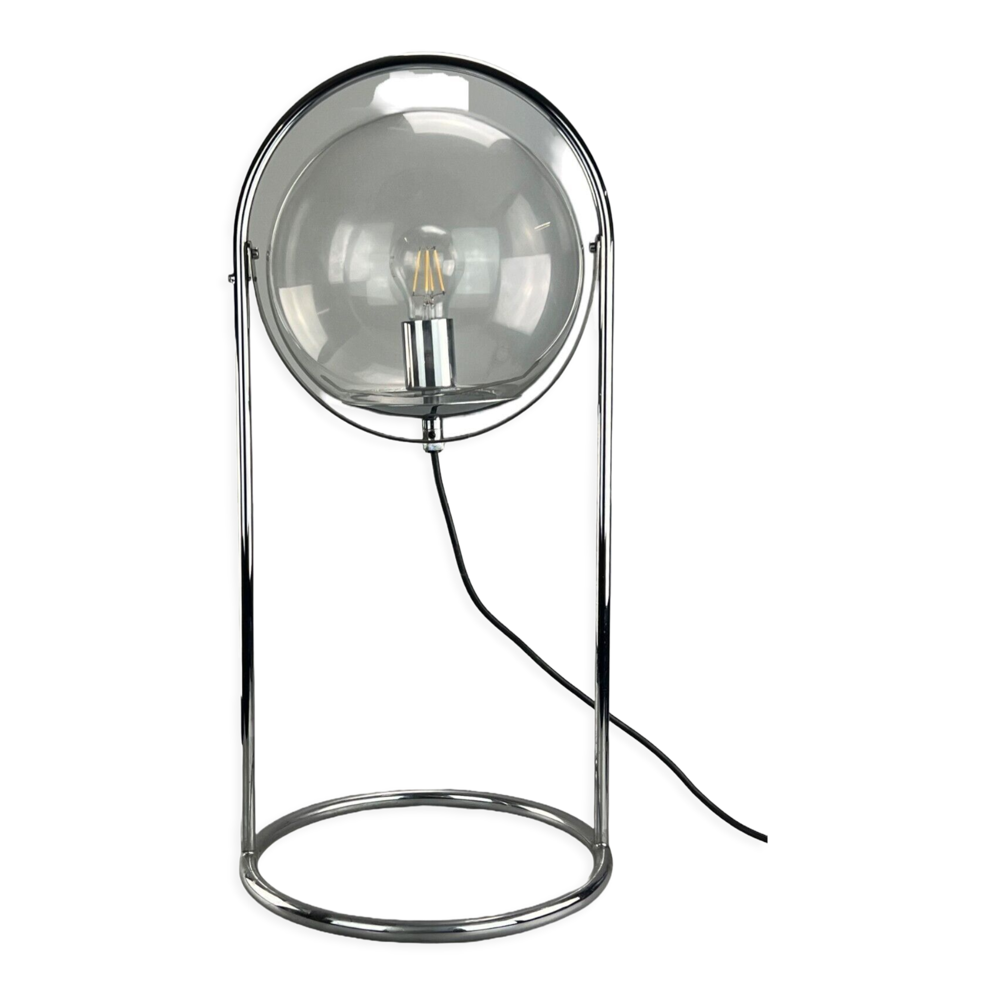 Lampe à boule de table space age design verre métal, 60s 70s
