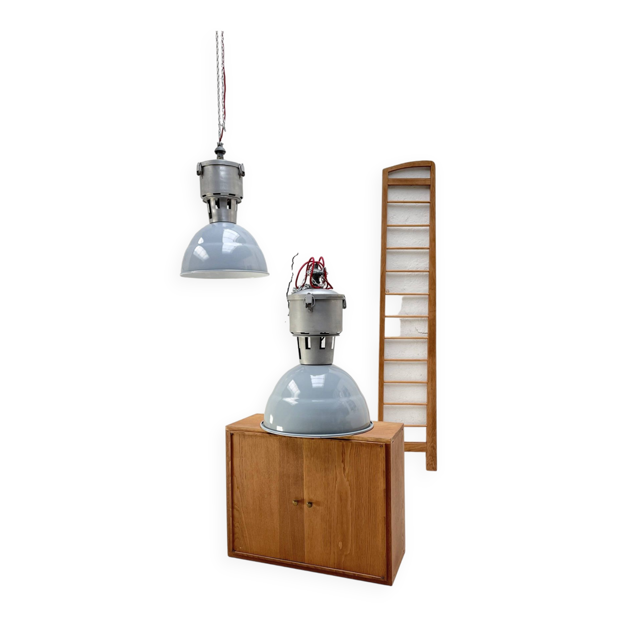 Pair of industrial lamps.