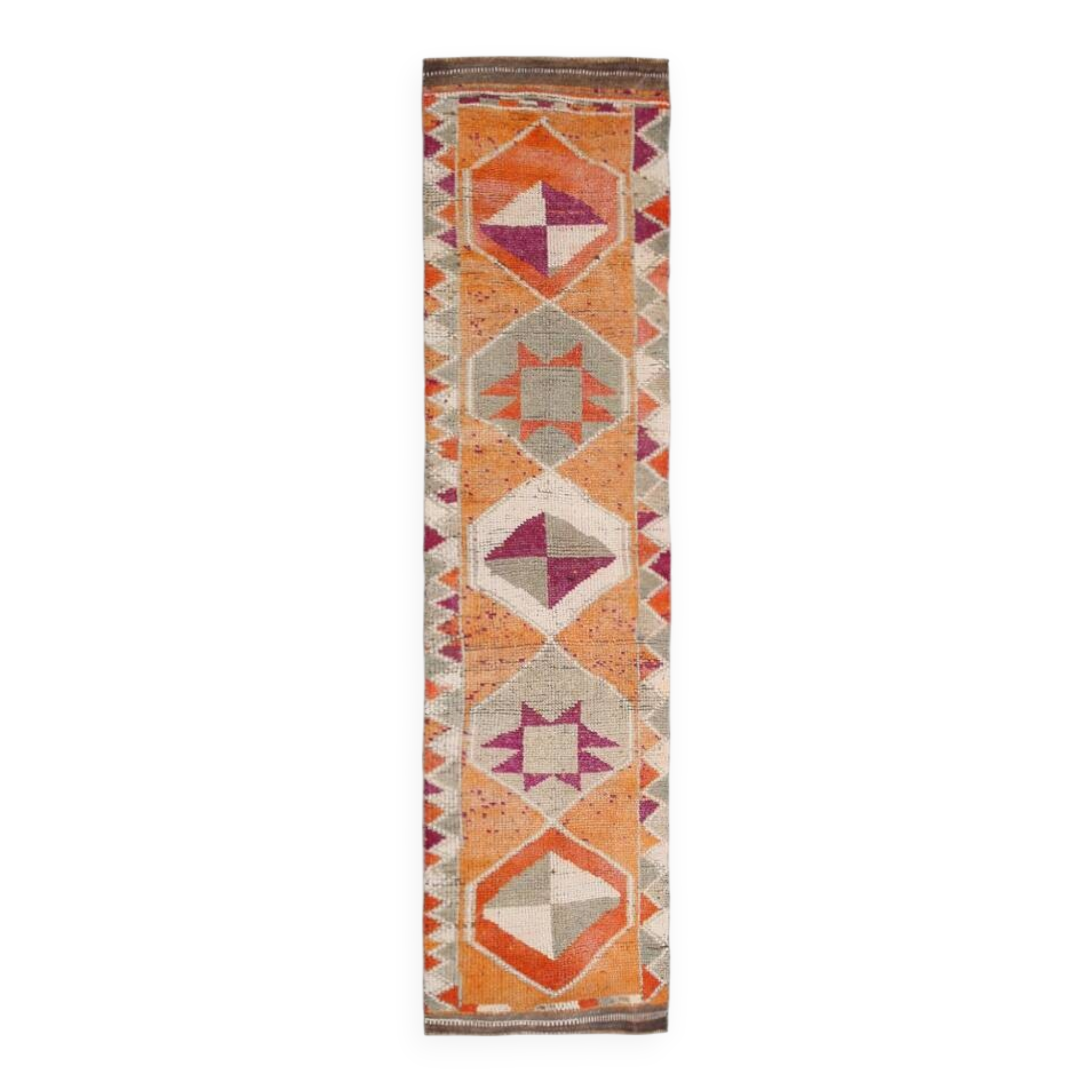 Soft Orange Vintage Wool Runner Rug For Kitchen, 74x307 Cm