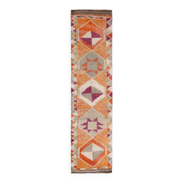 Soft Orange Vintage Wool Runner Rug For Kitchen, 74x307 Cm