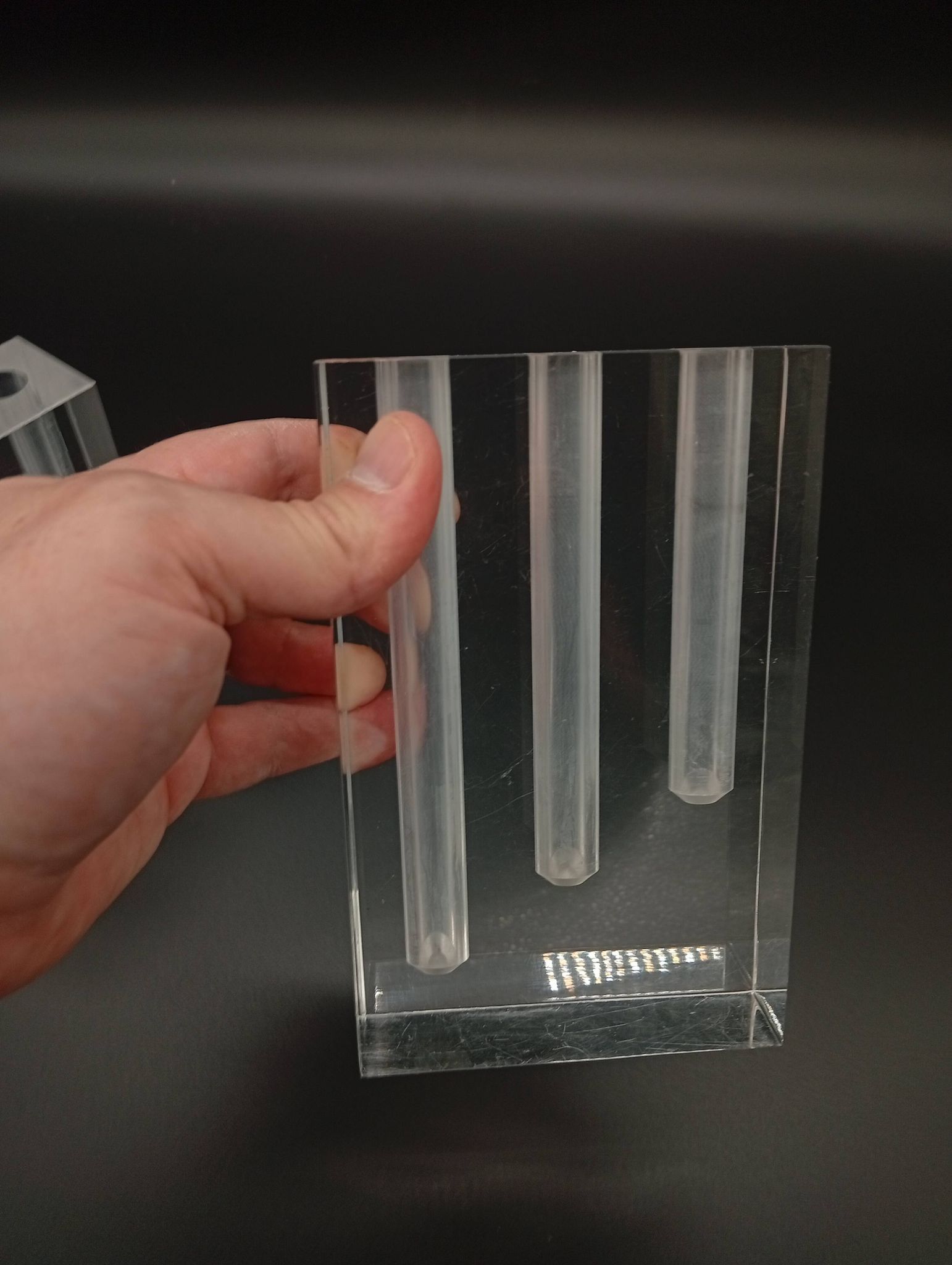 Duo Vase Bloc Résine Lucite Triple Cheminée Plexiglas Design Postmoderne