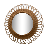 Old wicker rattan flower mirror