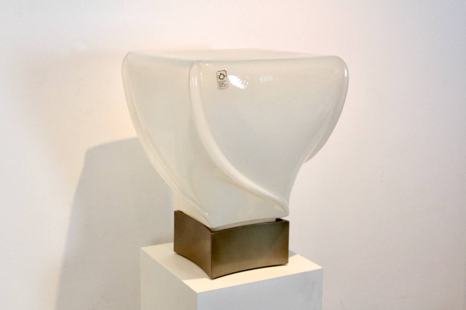 Leucos table lamp, handmade, limited edition in white opalescent glass