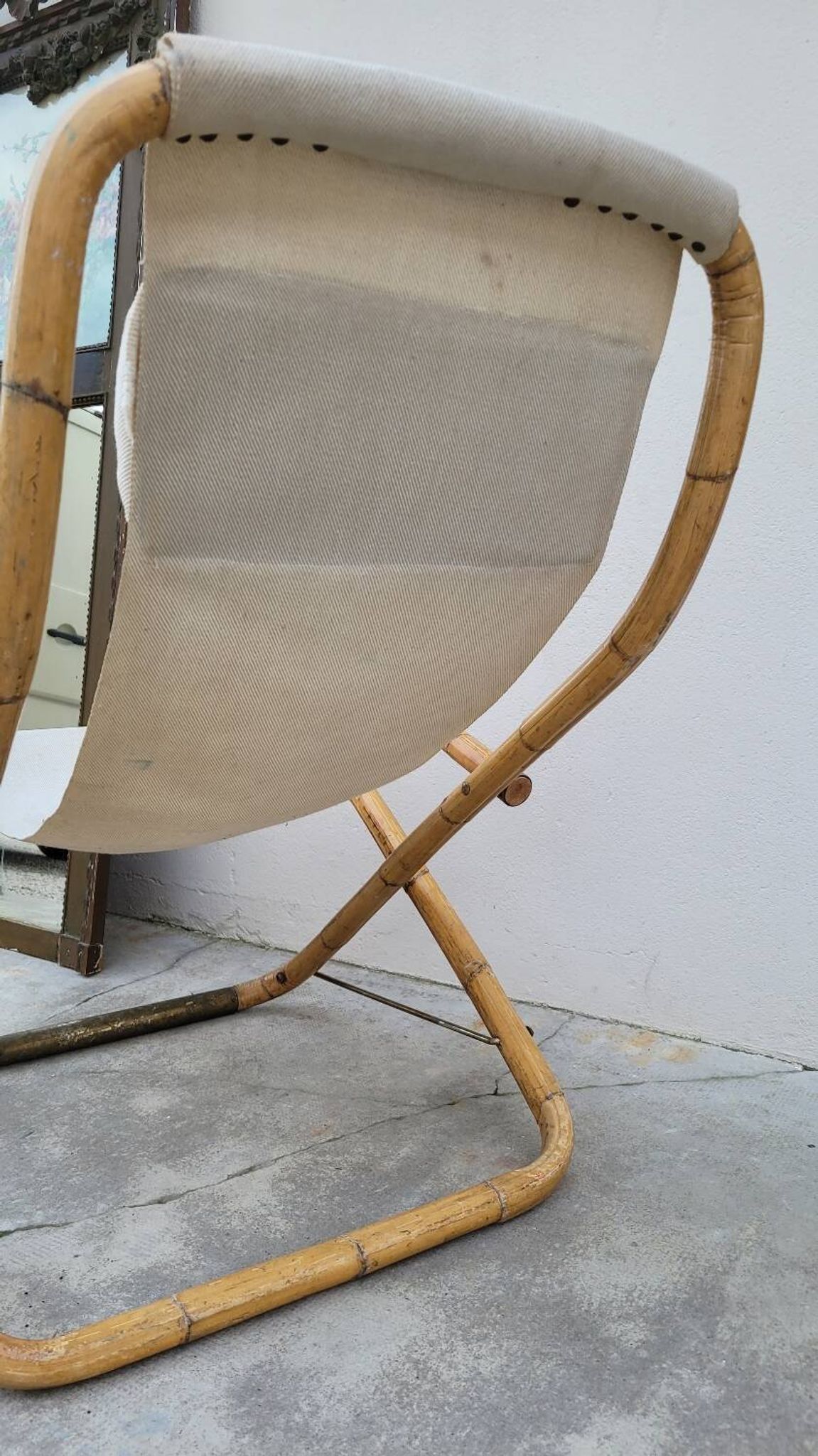 Vintage bamboo deck chair armchair 1950s Italy