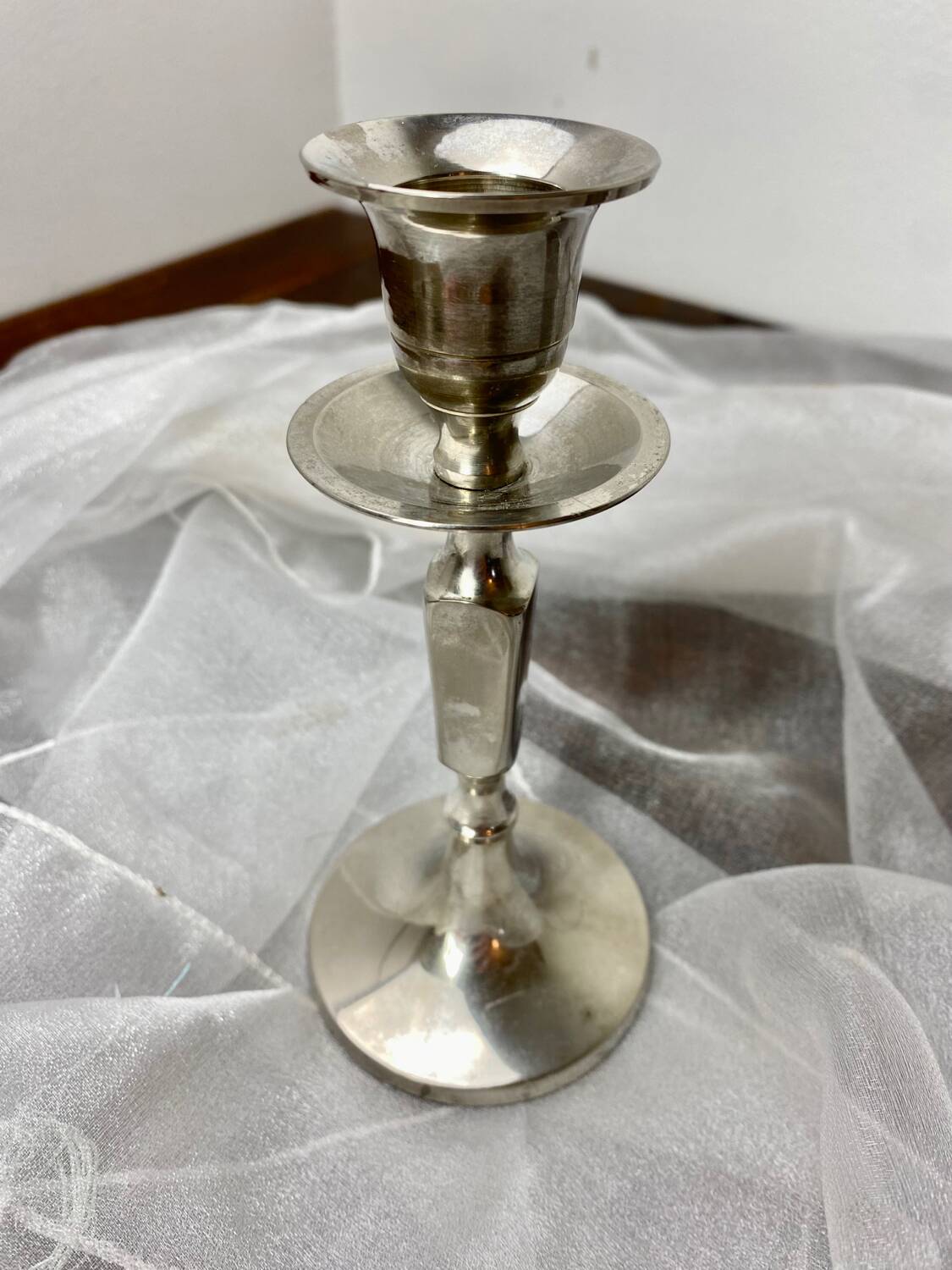 Silver metal candle holder