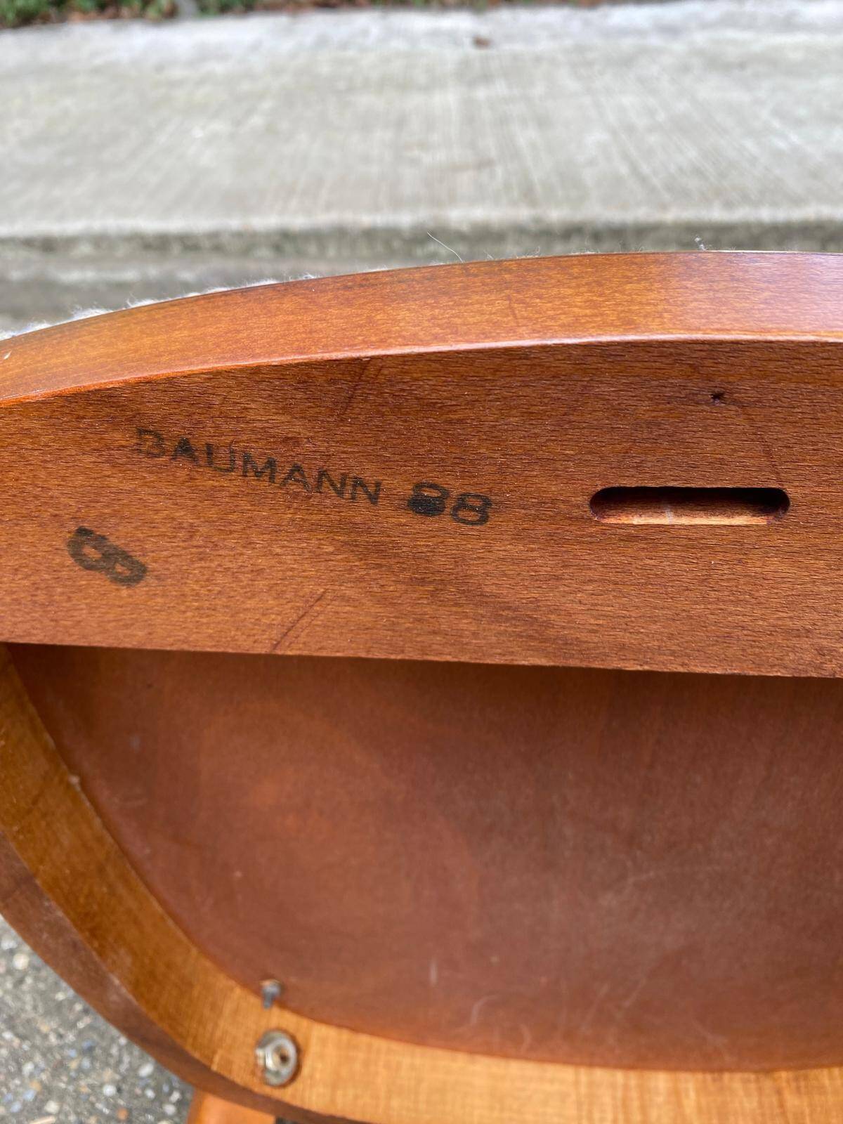 Scandinavian chair Baumann 88 solid beech wood and beige blue wool.