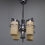 Restored Bauhaus/Art Deco chrome & glass chandelier, Czechoslovakia, 1930s
