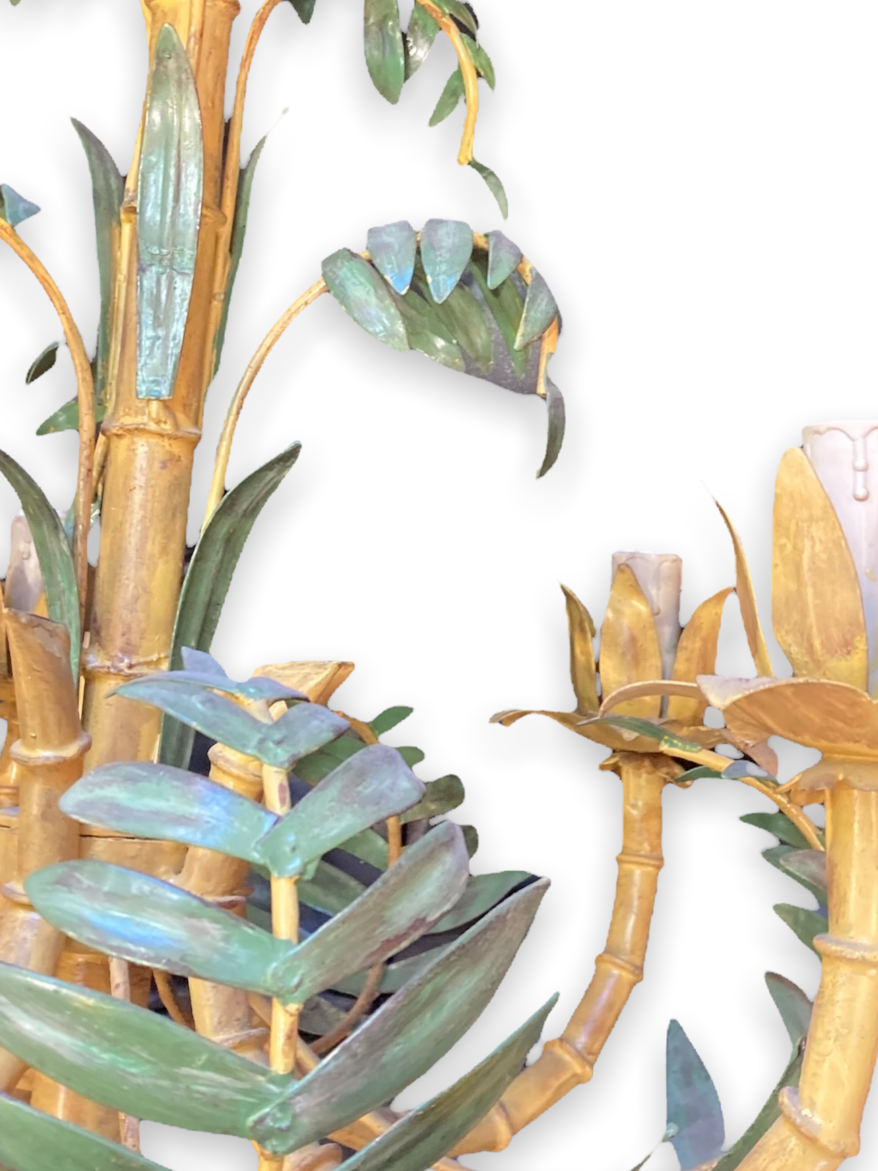 Bamboo chandelier with five lights in painted sheet metal