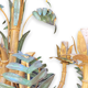 Bamboo chandelier with five lights in painted sheet metal