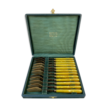 Lot de 12 fourchettes à dessert anciennes Leverrier Leduc & Cie