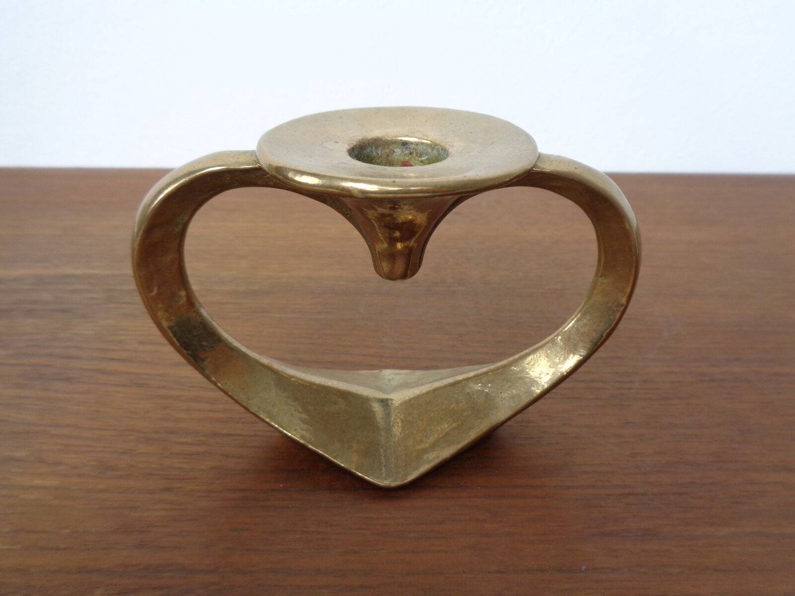 Brutalist Heart-Shaped Bronze Candlestick by Michael Harjes, 1960s