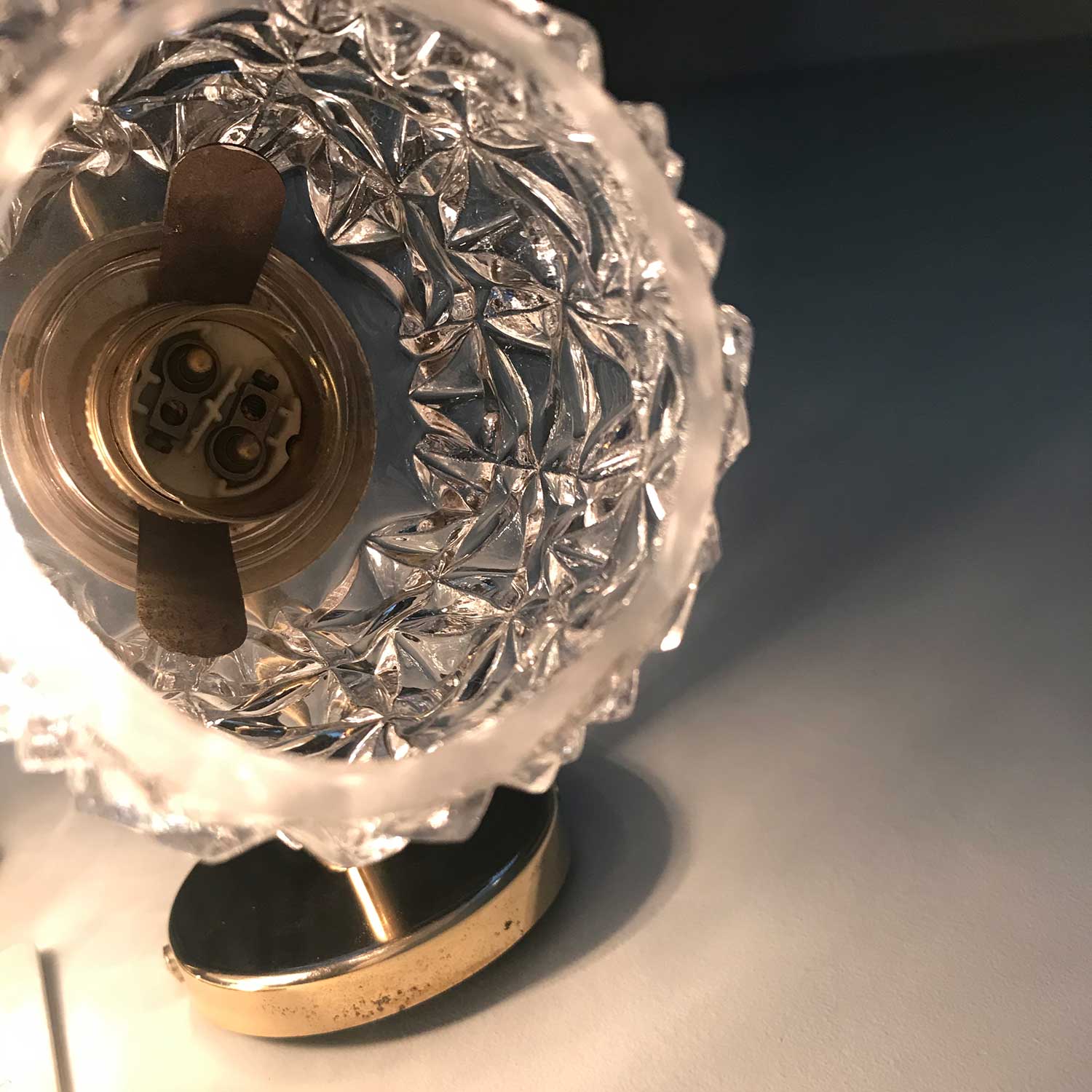 Pair of glass and brass wall lamps