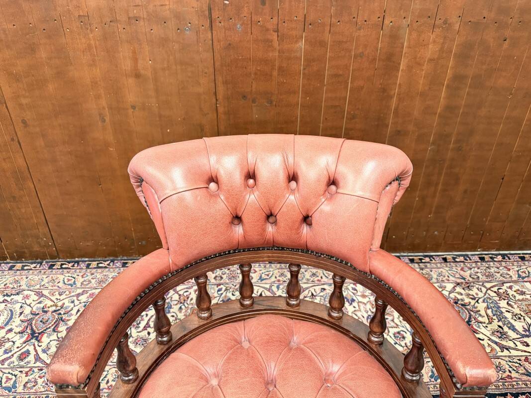 Classic English Chesterfield Desk Chair Salmon Colored