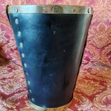 Leather and brass bucket-shaped wastepaper basket by St Valenti