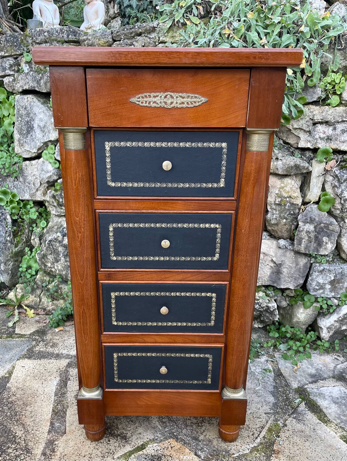 Small empire style solid mahogany writing chest of drawers
