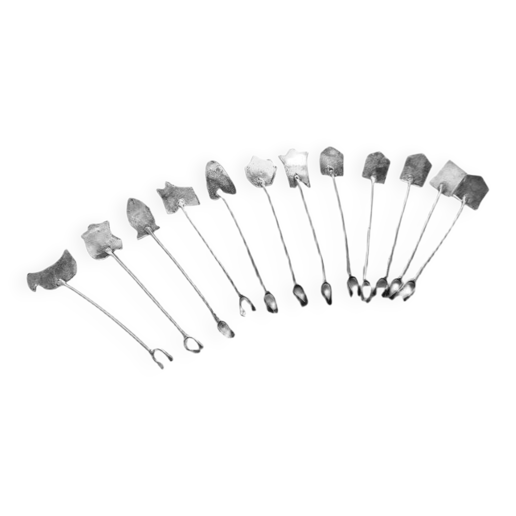 Art Deco silver herring forks, Greece, 1960s, set of 12
