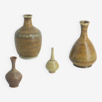 Small Mid-Century Scandinavian Modern Collectible Brown Stoneware Vase by Gunnar Borg, Set of 4