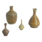 Set of 4 Scandinavian collectible vases in brown stoneware by Gunnar Borg.