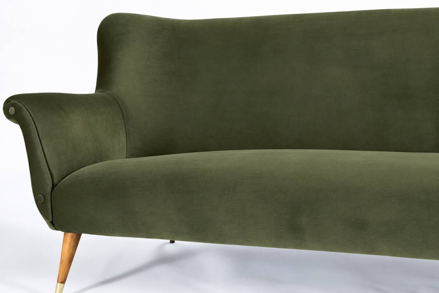 Vintage 1960s olive green velvet canapé – faithful replica, entirely