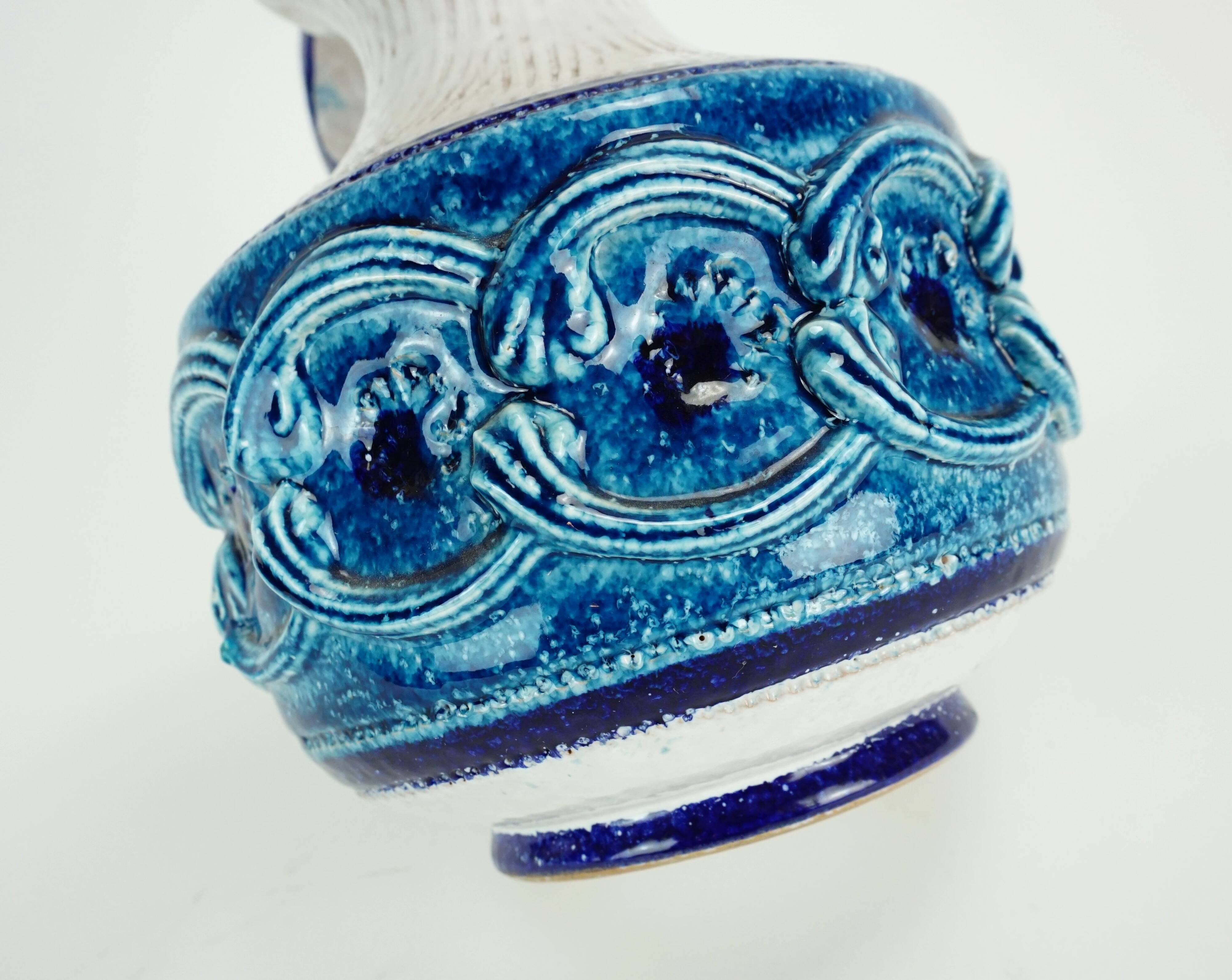 italian vintage VASE nuovo rinascimento relief decor white blue turquoise